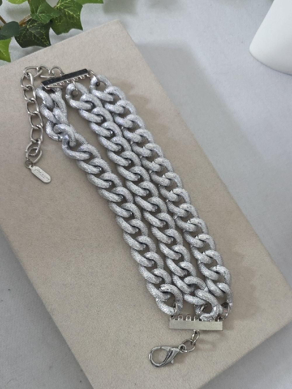 Silver Triple Strand Curb Link Bracelet | Metallic Chunky Statement